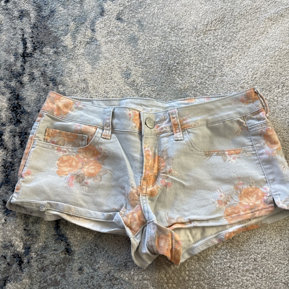 American Eagle Outfitters Floral Jean Shorts - Gray and Orange